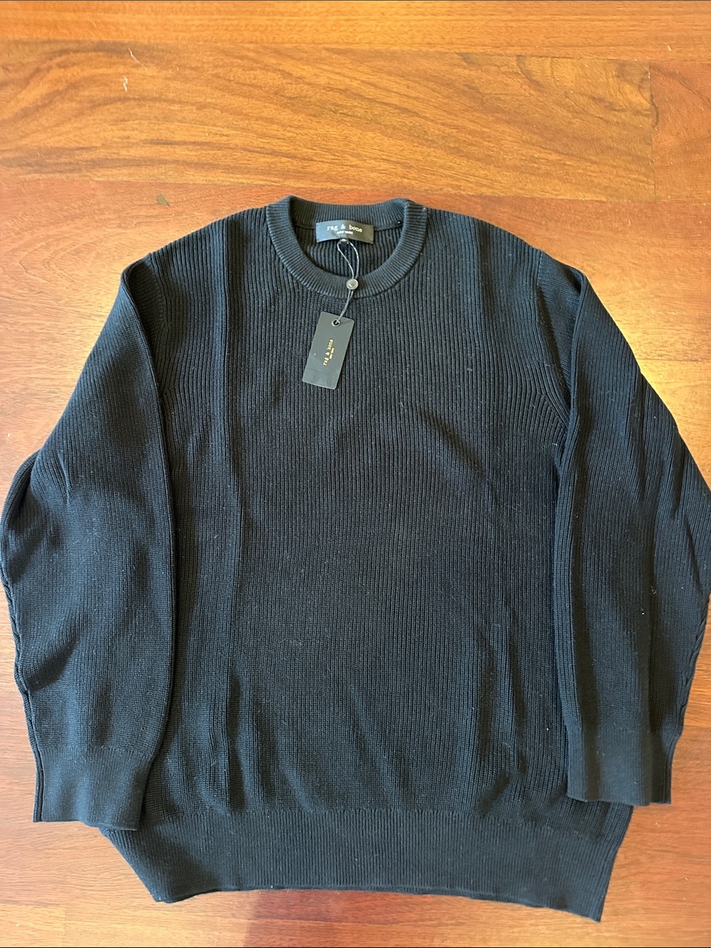 Rag &Bone Men's Black Ribbed Crewneck Sweater